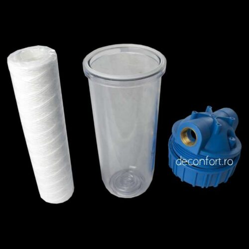 Carcasa filtru apa rece cartus bumbac 10 pahar transparent racord 1 sau 3/4